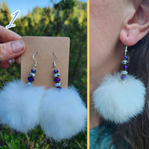 Rabbit Pom Pom Earrings- White