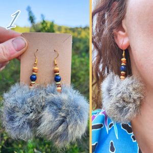 Rabbit Pom Pom Earrings- Grey