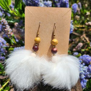 Rabbit Pom Pom Earrings- White