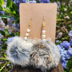 Rabbit Pom Pom Earrings- Grey