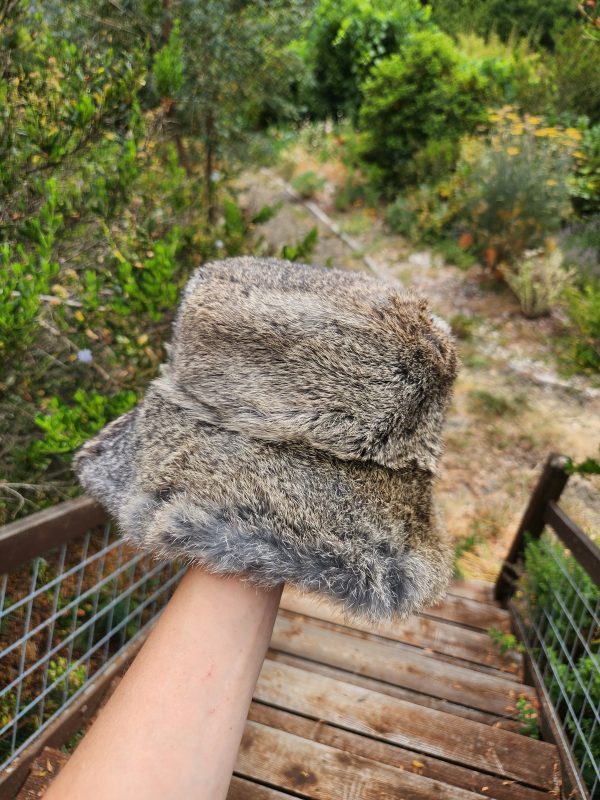 Rabbit Fur Bucket Hat (Grey/Brown)