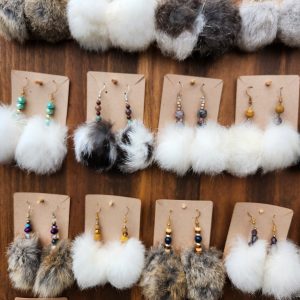 Rabbit Pom Pom Earrings- White