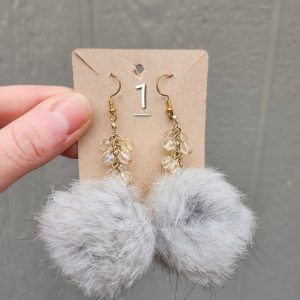 Rabbit Pom Pom Earrings- Grey
