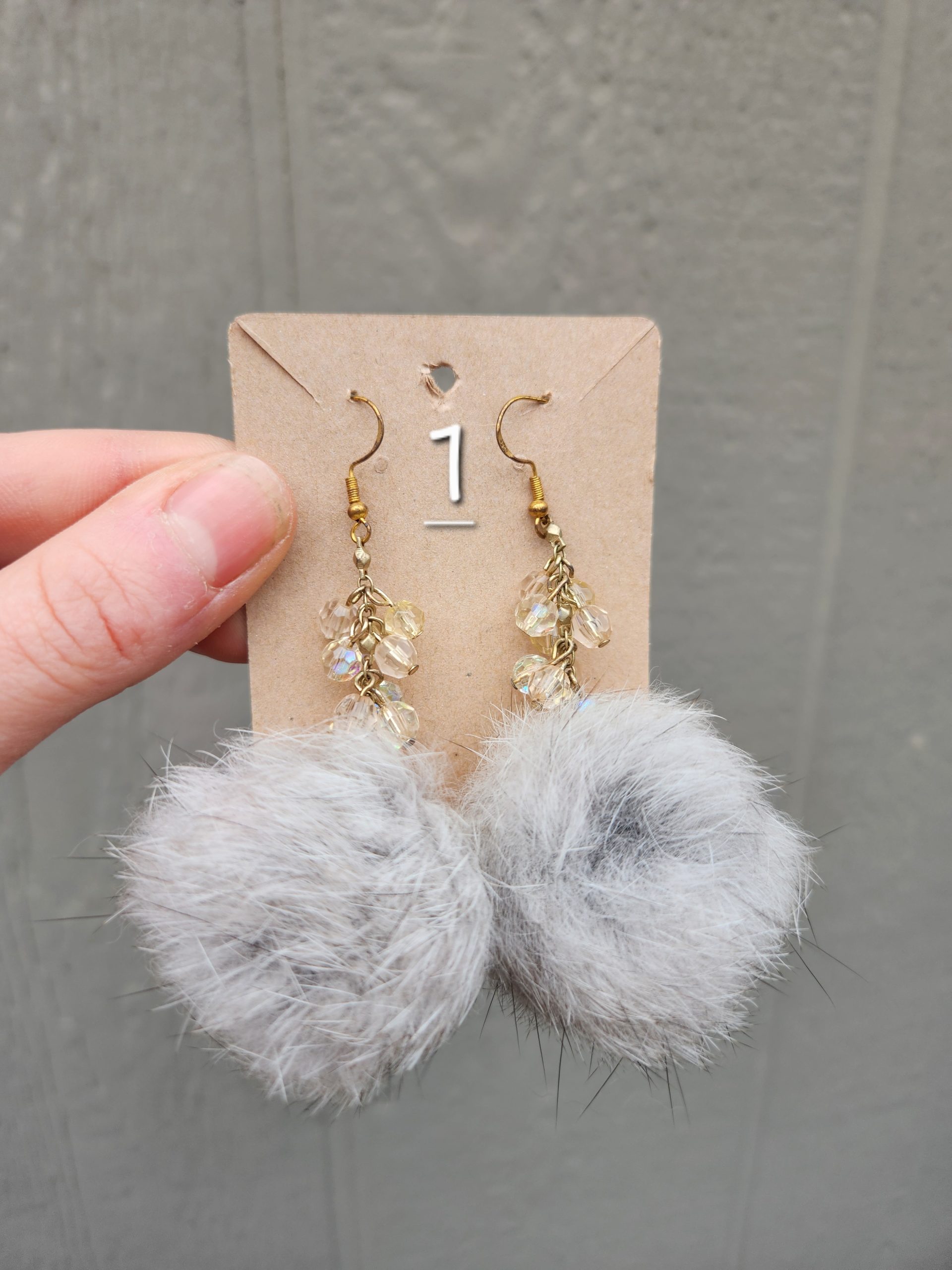 Rabbit Pom Pom Earrings- Grey - Image 2