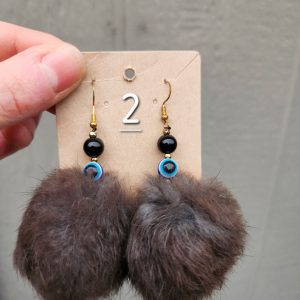 Rabbit Pom Pom Earrings- Grey