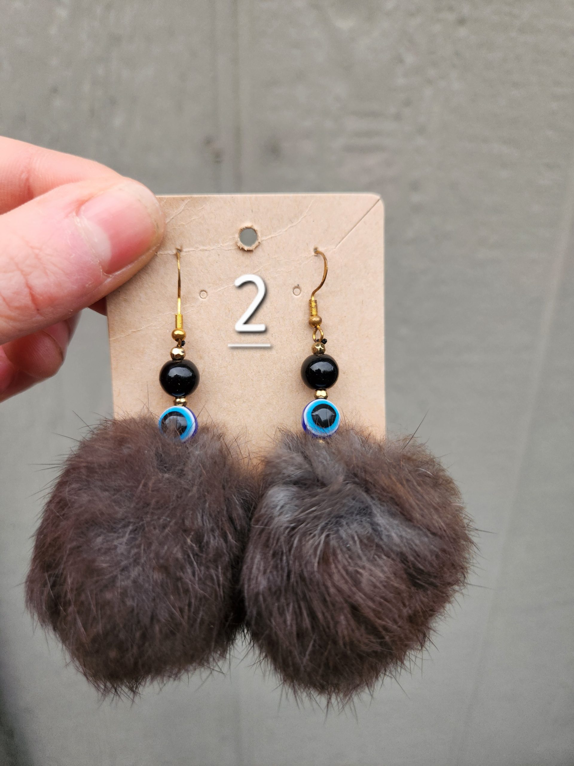 Rabbit Pom Pom Earrings- Grey - Image 3