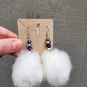 Rabbit Pom Pom Earrings- White