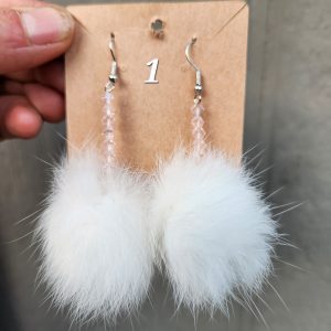 Rabbit Pom Pom Earrings- White
