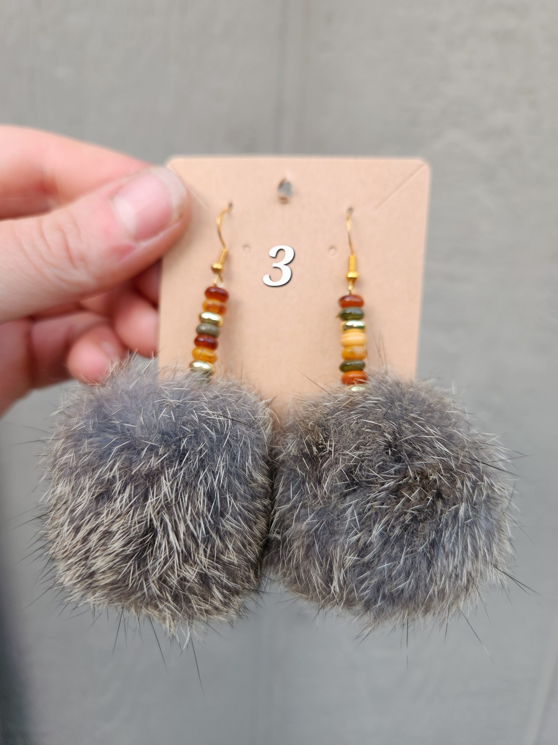 Rabbit Pom Pom Earrings- Grey - Image 4