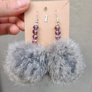 Rabbit Pom Pom Earrings- Grey
