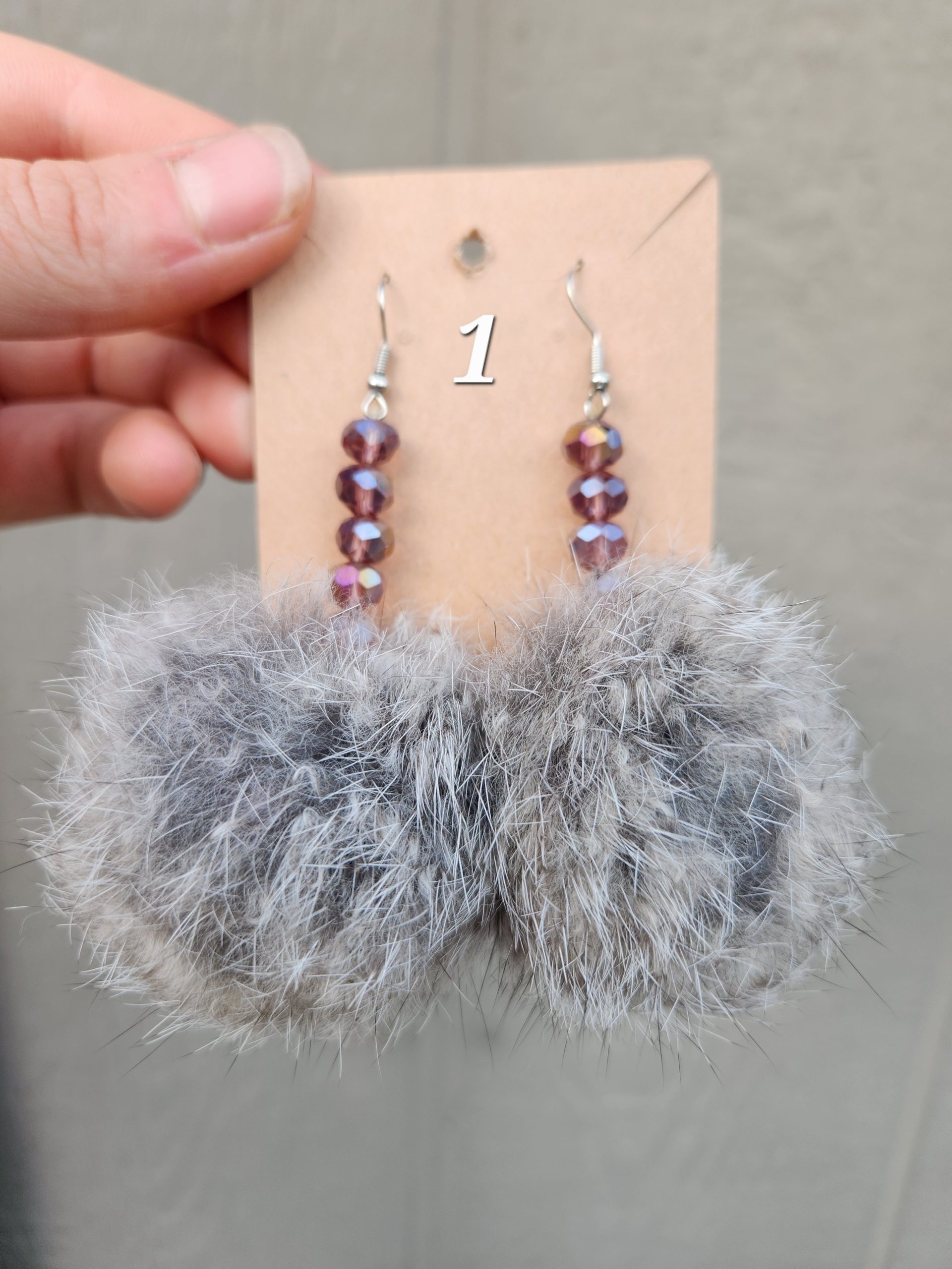 Rabbit Pom Pom Earrings- Grey - Image 2