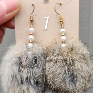 Rabbit Pom Pom Earrings- Grey