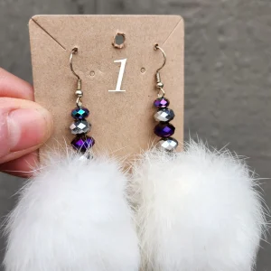 Rabbit Pom Pom Earrings- White